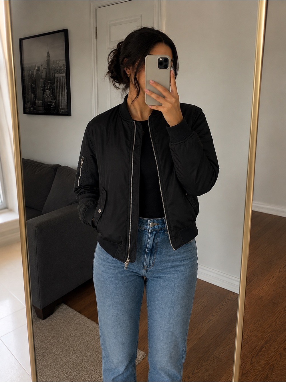 Zara TRF Classic Black Bomber Jacket - Women's Lightweight Outerwear